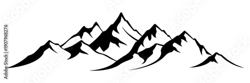 Silhouette mountain range isolated on white background, vector design