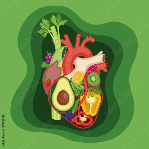 Assorted Vegetables Forming Human Heart Shape.