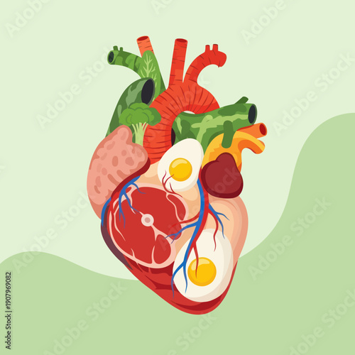 Detailed Human Heart Anatomy Illustration.