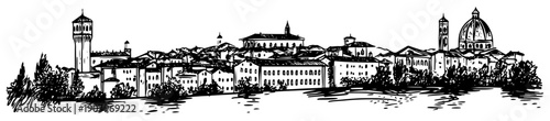 Florence skyline with duomo and towers black and white hand drawn cityscape vector illustration