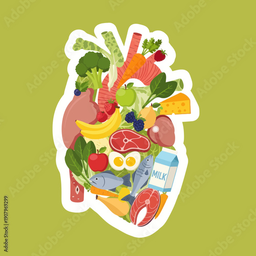 Healthy Heart Surrounded by Nutritious Foods.