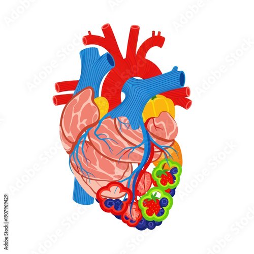 Human Heart Anatomy Model with Colored Sections.