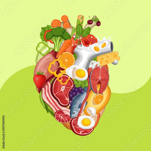 Assorted Food Items in Heart Shape.
