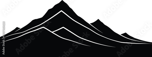Black Mountain Range Silhouette Isolated on White
