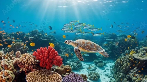 Vibrant Underwater Marine Ecosystem teeming with colorful coral reefs and diverse sea creatures