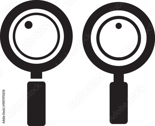 Two magnifying glass silhouettes searching design