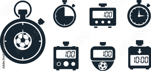 Sports Stopwatch Timer Digital Icons Set with vector illustration
