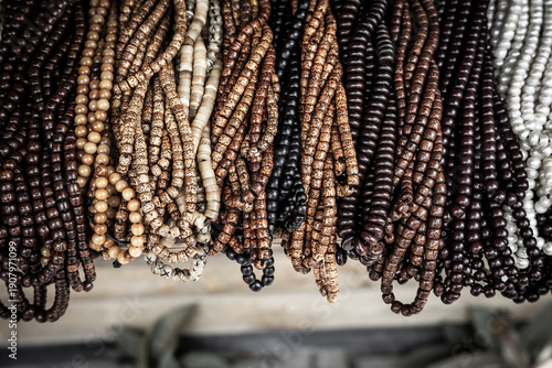 Canvas Print beaded necklaces, Song Xian Qiao Antique and Art Market, Chengdu, Sichuan, Peopl