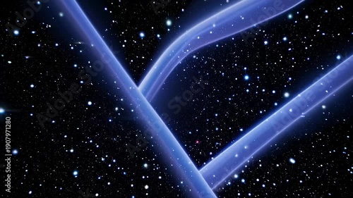 Abstract blue light lines in starry cosmos background  