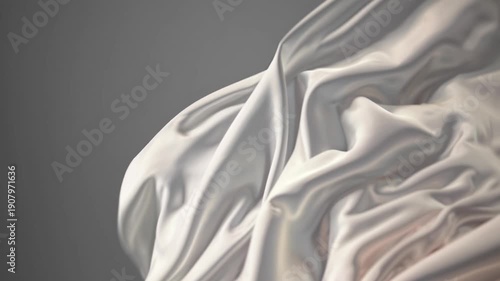 Soft white silk fabric draping elegantly on gray background  