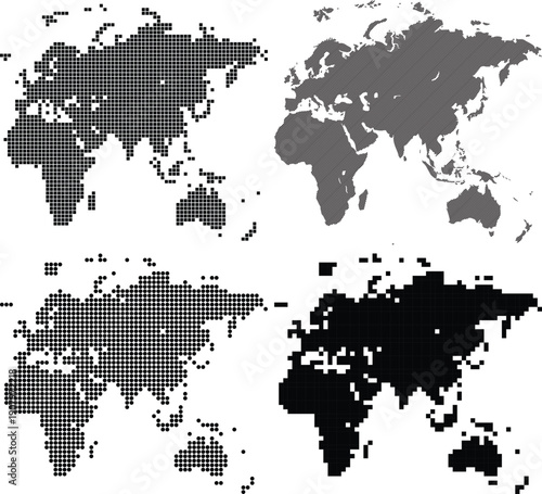 Pixelated dot asia map in Four Color Variations