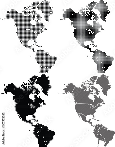 North America Map Pixelated Grayscale Isolated