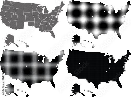 United States Map Pixelated Grid Data Representation