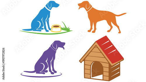 Dog vector icons including pets and doghouse illustration