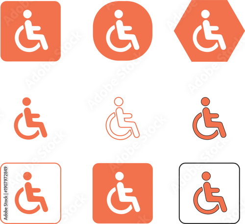 Wheelchair icon set. Handicapped, accessible, impairment, mobility, handicap. Disabled symbol on white background 