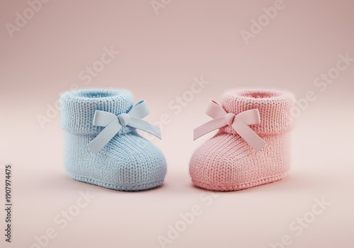Knitted baby booties with bows in blue and pink colors for newborns and infants  cute footwear for kids