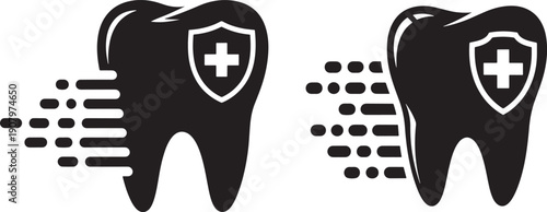 Silhouette of dental care shield isolated on white