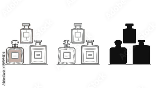 Three different styles of perfume bottles are displayed in a grid.