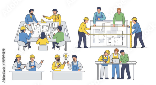 Architecture and Construction Team Working on Planning and Engineering Design