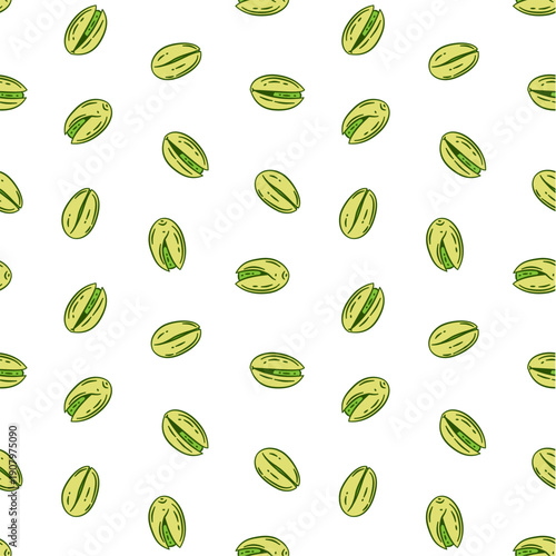 doodle pistachio pattern background for packaging. pistachio seed Seamless pattern Hand drawn sketch. Pistachio nuts pattern background. Vector doodle pistachio nuts seamless pattern background.