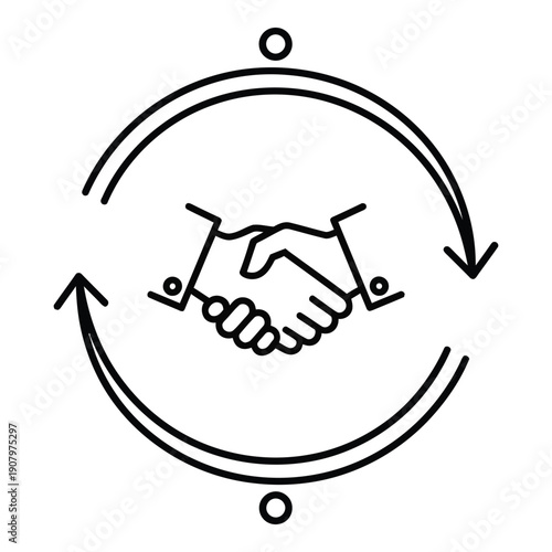 Handshake Within a Circular Arrow Loop, Signifying Partnership, Collaboration, and Continuous Business Relationship