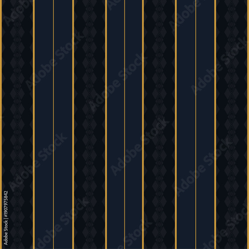 Elegant Gold Pinstripe on Dark Navy – Seamless Ornamental Wallpaper Pattern