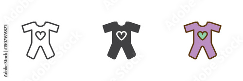 Baby sleep pajamas clothing icon set in line, solid and filled outline colorful style. Pajamas icon twice shown as vector sign, symbol and color illustration for nightwear.