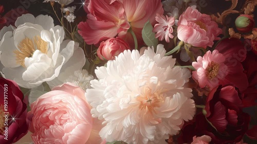 Elegant vintage floral bouquet with peonies and blossoms

