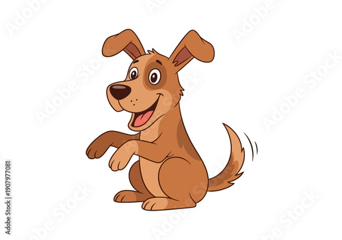 Cartoon brown dog sitting up lifting front paws with a happy expression and wagging tail