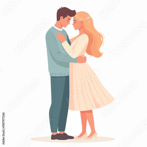 Couple Embracing Tenderly in a Romantic Illustration, Sharing a Loving Moment Together