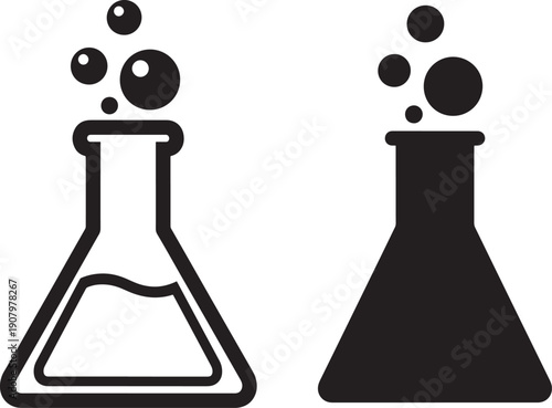 Silhouette of laboratory flask with bubbles science