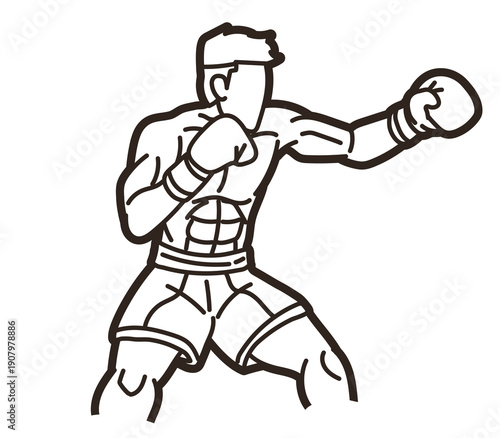 Boxing Sport Kickboxing Muay Thai Boxer Action Cartoon Graphic Vector