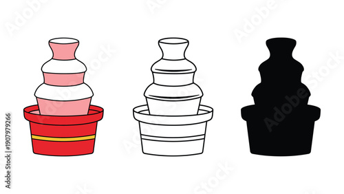 Three chocolate fountains are shown in different styles: colored, outline, and silhouette.