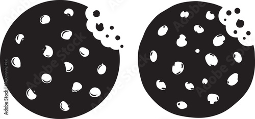 Silhouette illustration of two black bitten cookies
