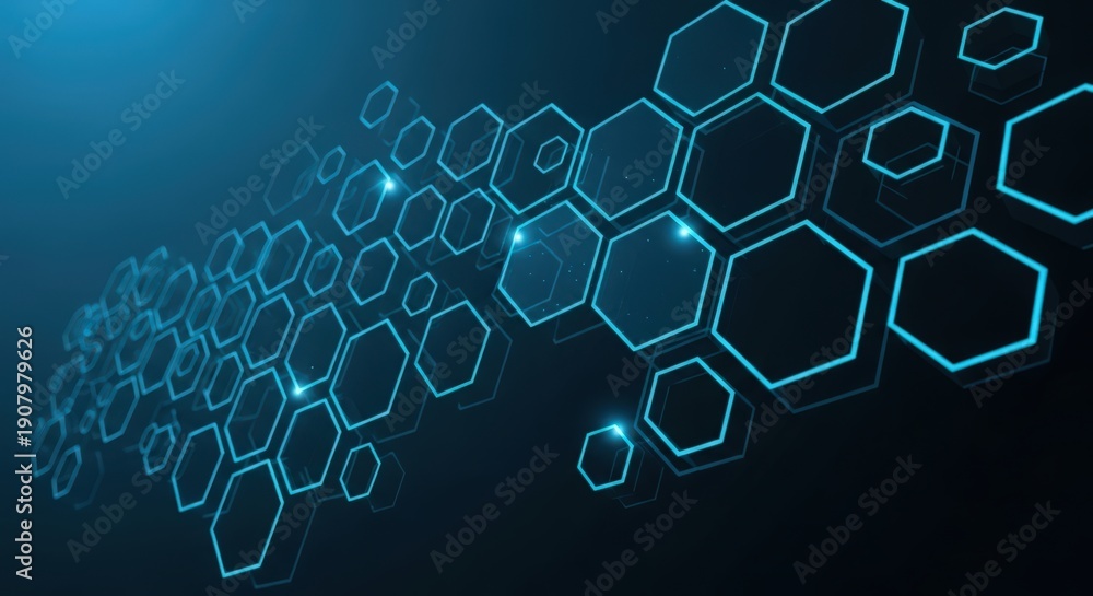 Fototapeta premium A futuristic digital landscape with interconnected hexagonal patterns glowing in blue