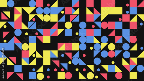 colorful geometric shapes pattern with triangles squares and circles
