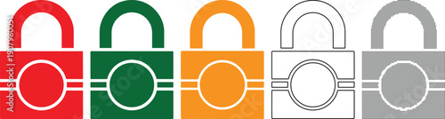 Colorful padlock icons in different styles and colors