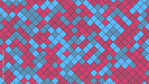 Geometric pattern of diamond shapes in blue and red hues