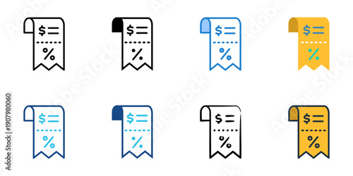 Tax Receipts icons set multiple style collection. Editable stroke 
