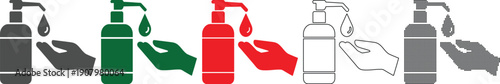 Hand sanitizer dispenser icons in various colors and styles