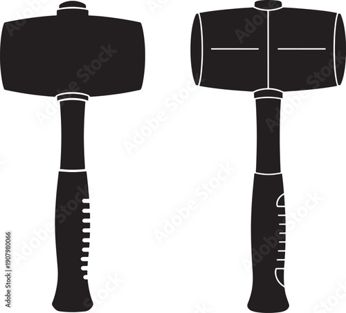 Sledge hammer silhouette flat vector icon set