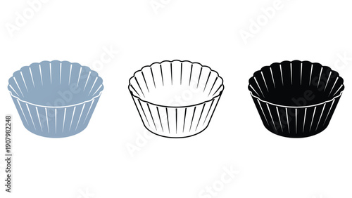 Cupcake liner vector illustrations in gray, black and white colors