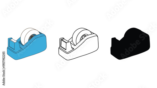 Three different representations of a tape dispenser are shown.