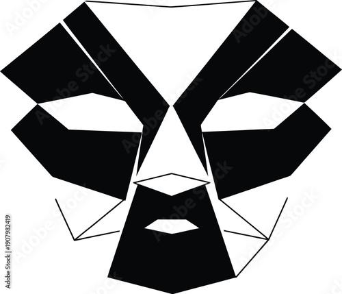 Geometric Man Face Close-up Isolated on White Background