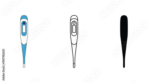 Three different digital thermometers are shown in a row.