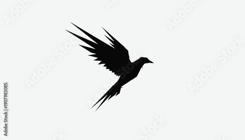 Black Bird Flying on White Background
