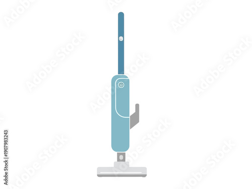 Stylized illustration of a light blue stick vacuum cleaner on a white background