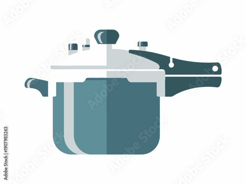 Stylized illustration of a teal pressure cooker with a dark handle