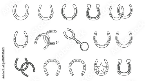 A collection of horseshoe illustrations on a white background.