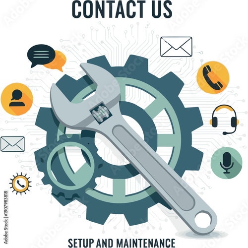 Create on Technical Support Cogwheel and Wrench, Contact Us Communication Multi Style Vector Setup and Maintenance.